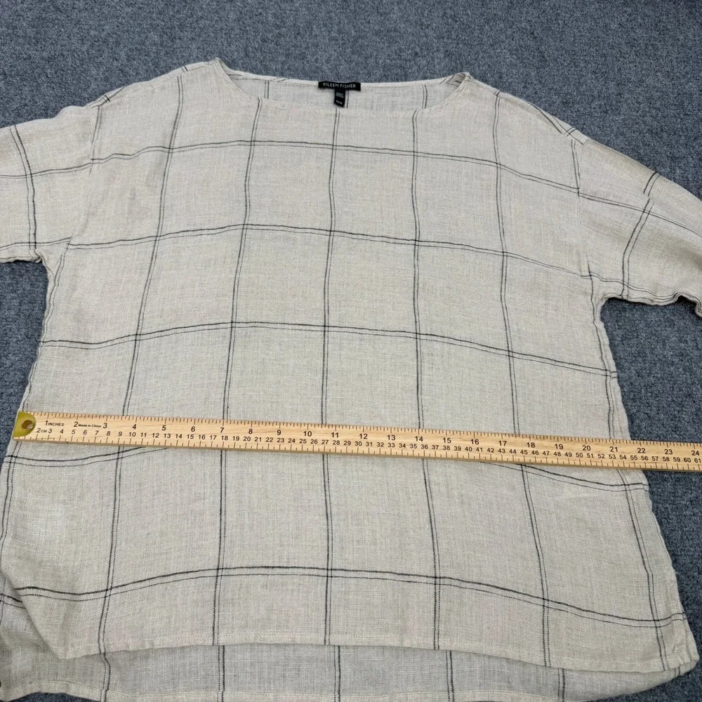 Eileen‎ Fisher Windowpane Organic Linen Blouse Size M Coastal Grandma Lagenlook